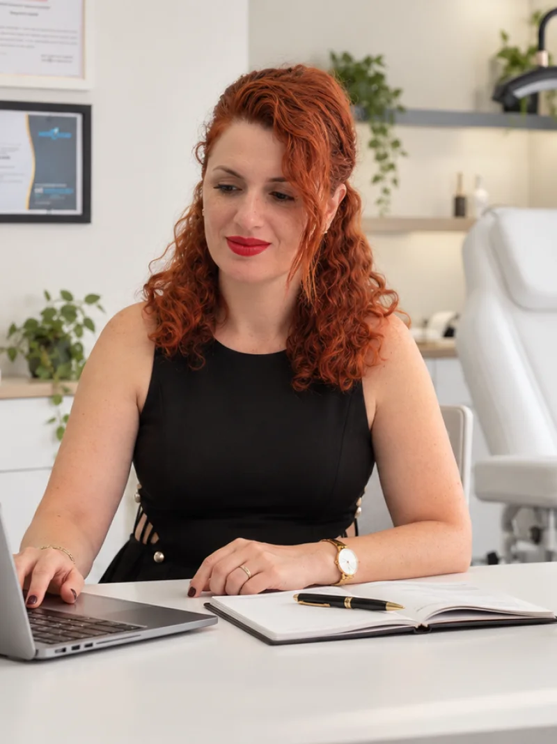 Dr. Sevim Ürkmez, Aydın Efeler'deki kliniğinin çalışma masasında